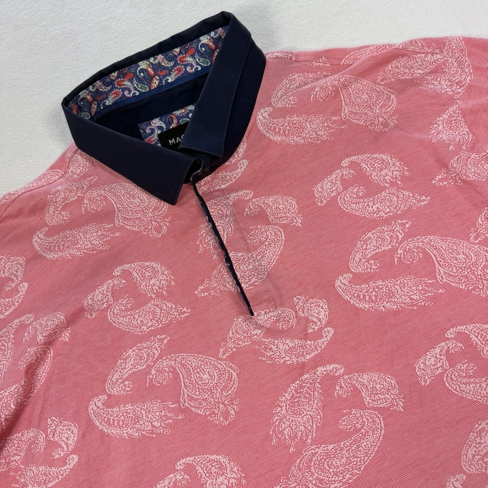 MACEOO Polo Men's 8/4XL Blue Pink Paisley SC Shirt Collar Cuffed‎ Sleeves SS